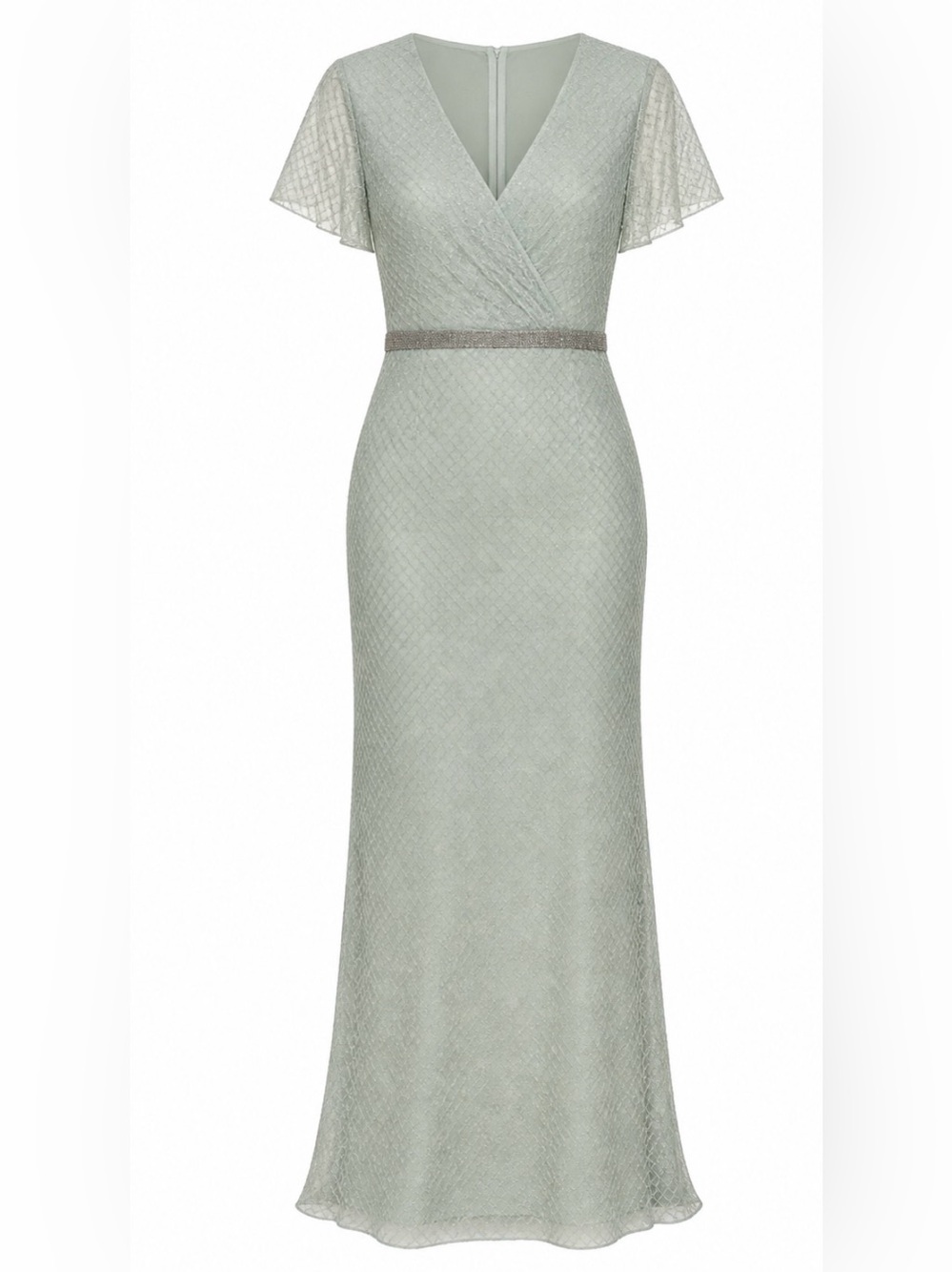 Mac Duggal 93994 Sage Green Column Gown‎ with Cap Flutter Sleeve. Sz 18 NWT